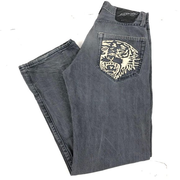 Ed Hardy Embroidered Tiger Pockets Denim Jeans - Picture 4 of 10